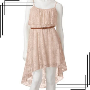 Lily Rose Women's M Spaghetti Strap Lace Blush Hi-Low Dress